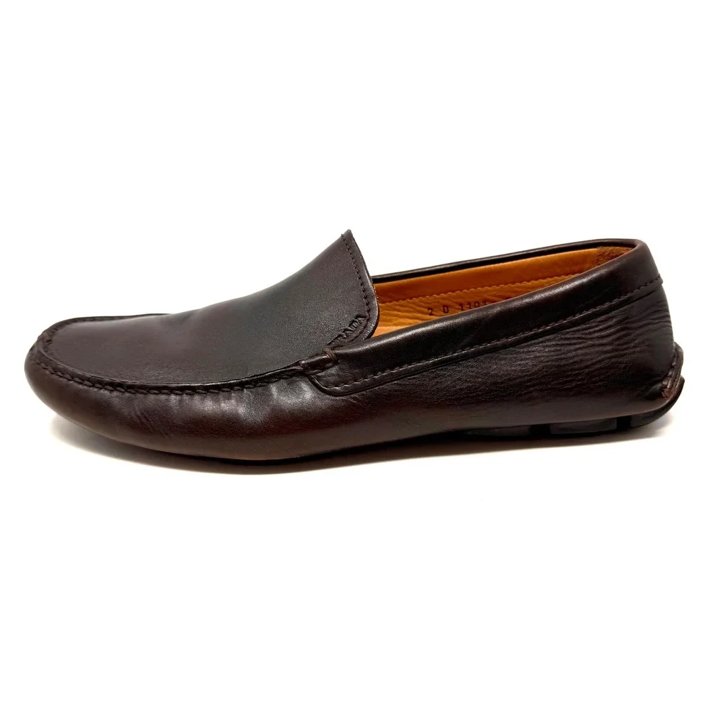 Prada Mens‎ 2D 1101 Dark Brown Leather Driving Moccasins  Mocs Loafers Shoes 8